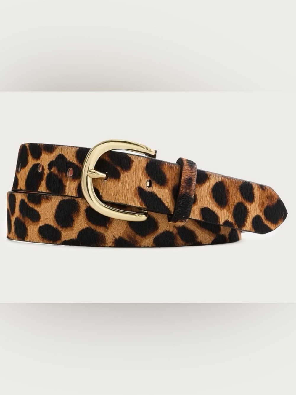 J. Crew Leather Leopard Print Haircalf Belt with Gold Buckle (XS / S) NWOT